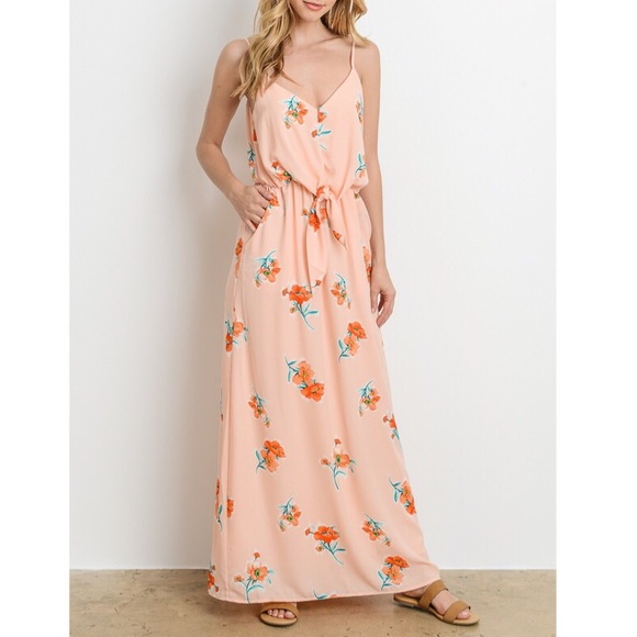 🍭Sweet Deal🍭Peach Front Tie Maxi - Picture 5 of 7